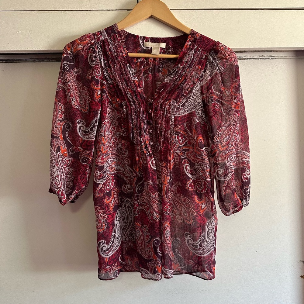 Banana Republic Red Print Blouse Size XXS